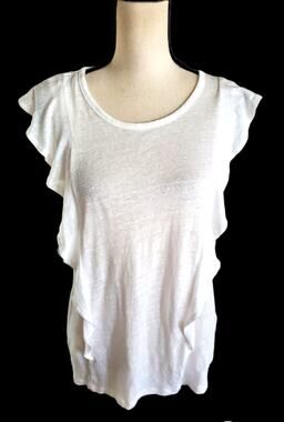 Charter Club Luxury Linen White Knit Flutter Sleeve Top Sz L
